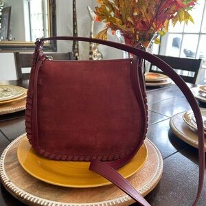 All Saints Burgundy Suede Crossbody Bag